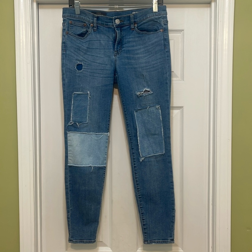 J Crew - distressed patchwork toothpick blue jeans - size 30